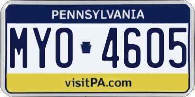 PA license plate MYO4605