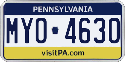 PA license plate MYO4630