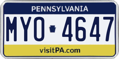PA license plate MYO4647