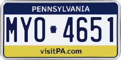 PA license plate MYO4651