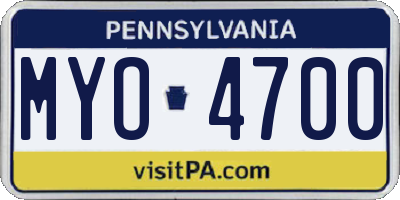 PA license plate MYO4700