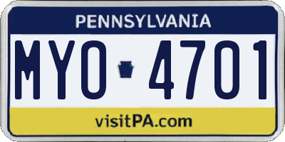 PA license plate MYO4701