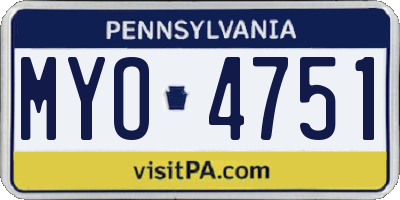 PA license plate MYO4751