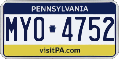 PA license plate MYO4752