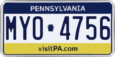 PA license plate MYO4756