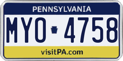 PA license plate MYO4758