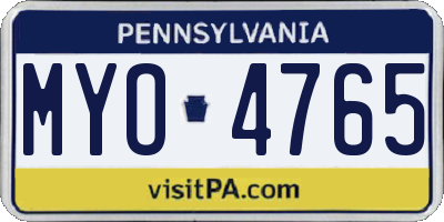 PA license plate MYO4765
