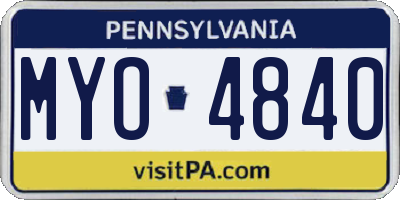PA license plate MYO4840