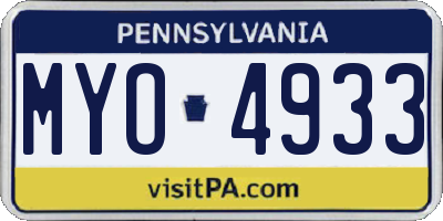 PA license plate MYO4933
