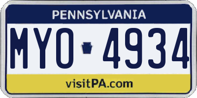 PA license plate MYO4934