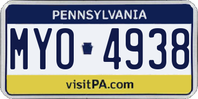 PA license plate MYO4938