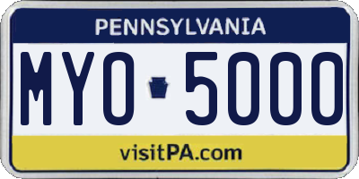 PA license plate MYO5000