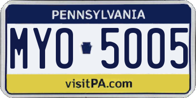 PA license plate MYO5005