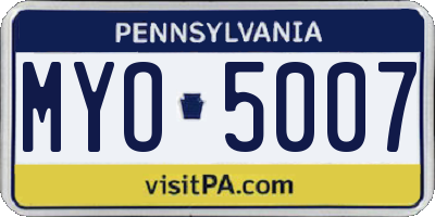 PA license plate MYO5007