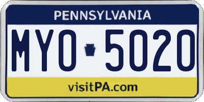 PA license plate MYO5020