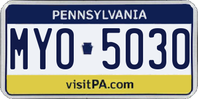 PA license plate MYO5030
