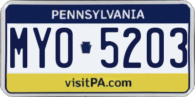 PA license plate MYO5203