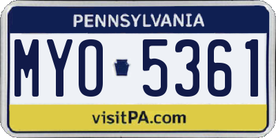 PA license plate MYO5361