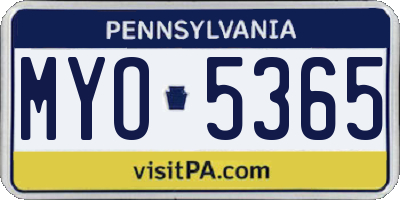 PA license plate MYO5365