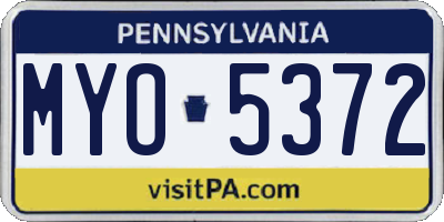 PA license plate MYO5372