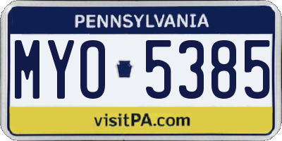 PA license plate MYO5385