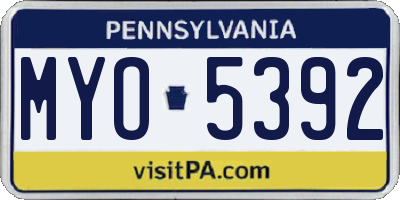 PA license plate MYO5392