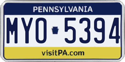PA license plate MYO5394