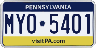 PA license plate MYO5401