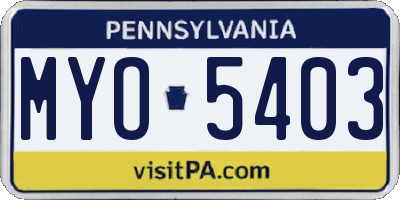 PA license plate MYO5403