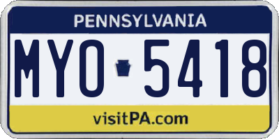 PA license plate MYO5418