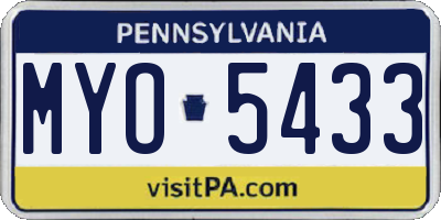 PA license plate MYO5433