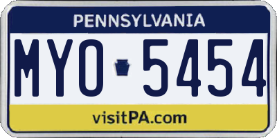 PA license plate MYO5454