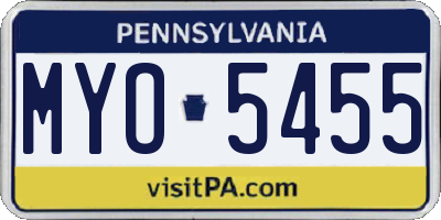 PA license plate MYO5455