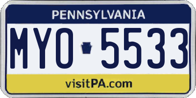 PA license plate MYO5533