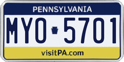 PA license plate MYO5701