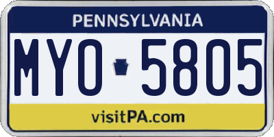 PA license plate MYO5805