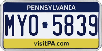 PA license plate MYO5839
