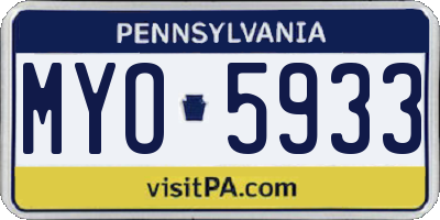 PA license plate MYO5933