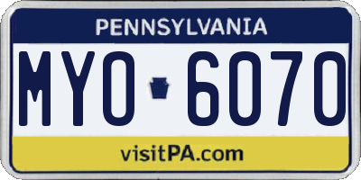 PA license plate MYO6070