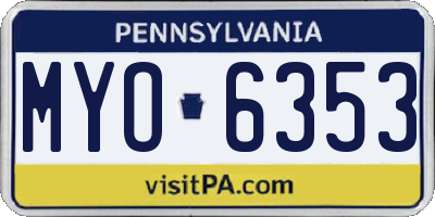 PA license plate MYO6353