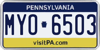 PA license plate MYO6503