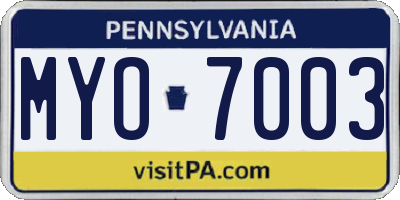 PA license plate MYO7003