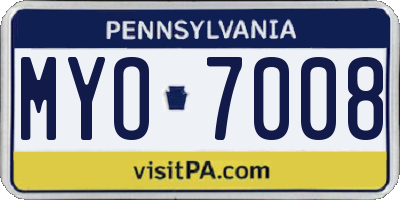 PA license plate MYO7008