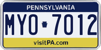 PA license plate MYO7012