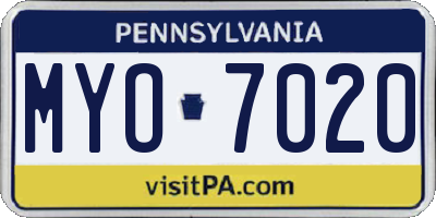 PA license plate MYO7020