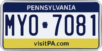 PA license plate MYO7081