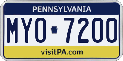 PA license plate MYO7200