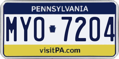 PA license plate MYO7204