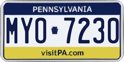 PA license plate MYO7230