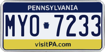 PA license plate MYO7233